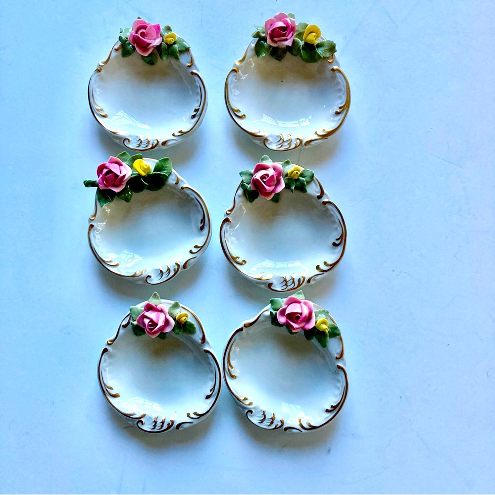 6 Dresden porcelain dishes with flowers